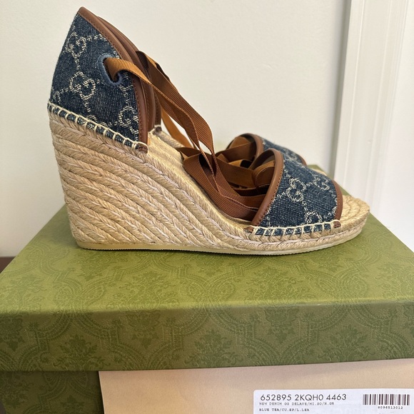 Gucci Denim/Leather Espadrille Wedges - Picture 3 of 9